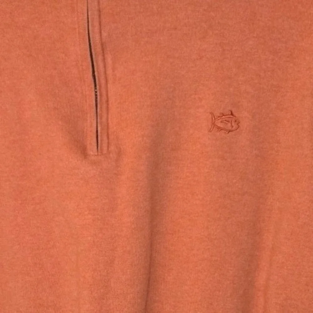Southern Tide Mens Orange Cotton 1/4 Zip Pullover Sweater Preppy Golf Size L